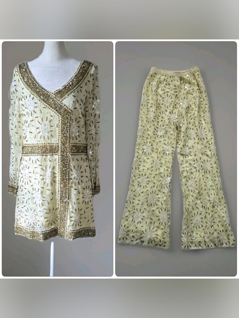 Vtg 60s 70s Las Vegas Tunic & Pants Matching Set By Regalia, Hong Kong, XS